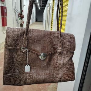 Elegant Brown Crocodile-Embossed Storage Tote